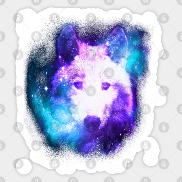 Dramabite Wolf Galaxy Surreal Wild Lone Wolves Double Exposure Stars Sticker by dramabite